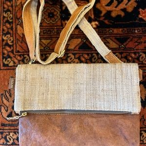KOLPA Handmade Fair Trade Hemp Fabric Leather Purse with detachable strap